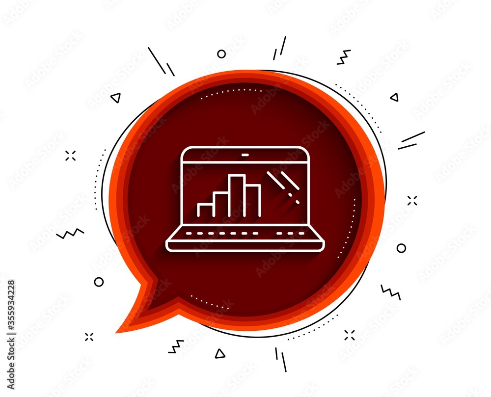 Poster graph laptop line icon. chat bubble with shadow. column chart sign. growth diagram symbol. thin line