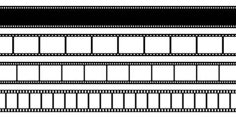 Film strips collection. Old retro cinema movie strip. Vector illustration. Video recording.