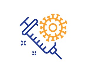 Coronavirus vaccine line icon. Covid-19 syringe sign. Corona virus symbol. Colorful thin line outline concept. Linear style coronavirus vaccine icon. Editable stroke. Vector