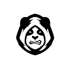 Bear head icon silhouette black lined design template on white background. Panda tattoo line art drawing illustration.