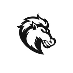 Horse head icon silhouette black lined design template on white background. Wild mustang tattoo line art drawing illustration.