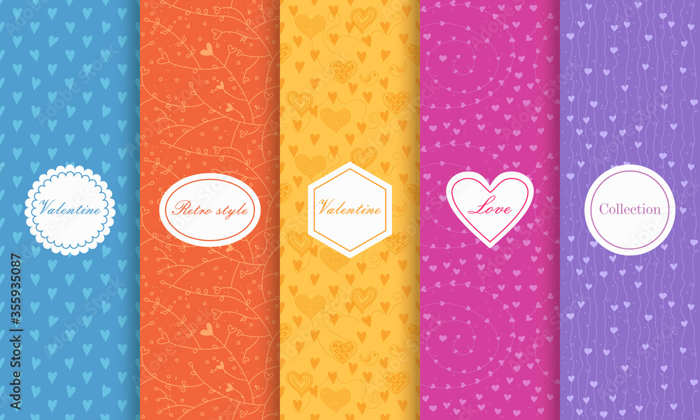 Leinwandbilder set of cute bright seamless patterns with hearts. vector illustration bright design. abstract seamle