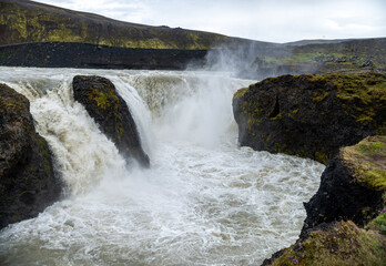 Hafragilsfoss is the very powerful waterfall on Iceland not far from its bigger brother Dettifoss. It is located in Jokulsargljufur National Park 