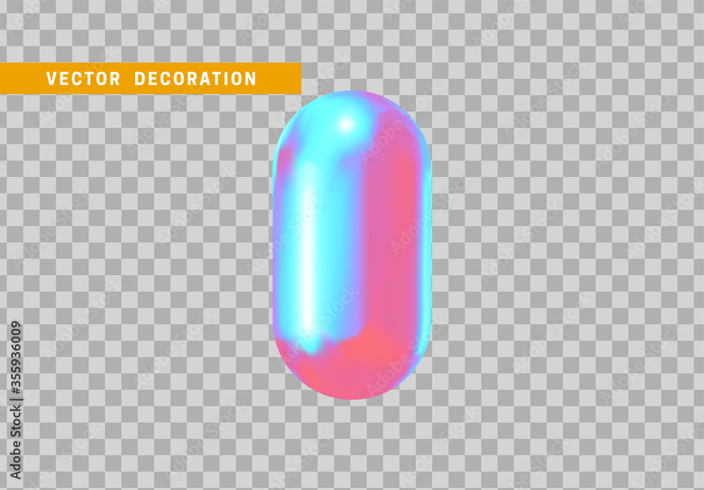 Poster hollow capsule isolated with colorful hologram chameleon color gradient. 3d objects geometric shape.