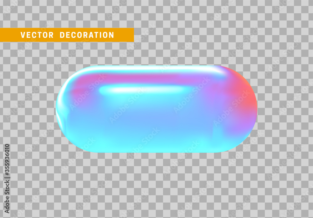 Poster hollow capsule isolated with colorful hologram chameleon color gradient. 3d objects geometric shape.