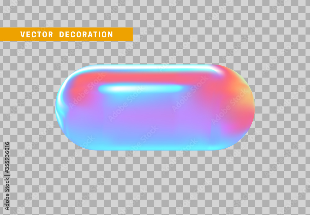 Poster hollow capsule isolated with colorful hologram chameleon color gradient. 3d objects geometric shape.