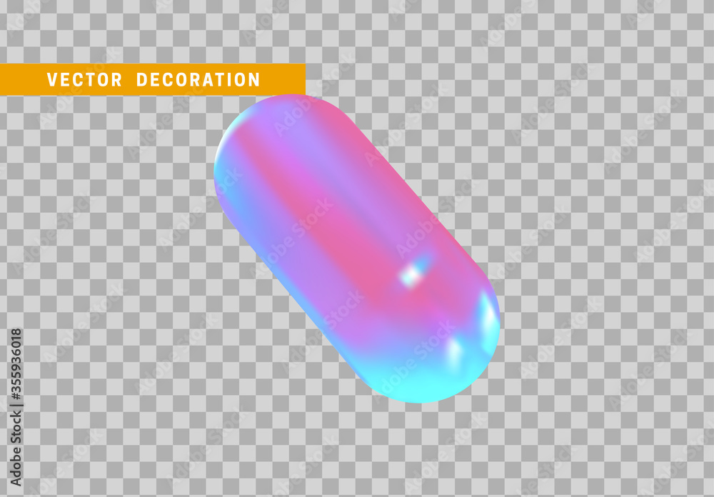 Poster hollow capsule isolated with colorful hologram chameleon color gradient. 3d objects geometric shape.