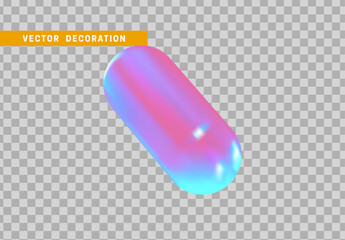 Hollow capsule isolated with colorful hologram chameleon color gradient. 3d objects geometric shape. vector illustration