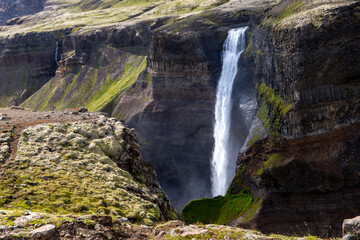 Fototapeta na wymiar View of the landscape of the Haifoss waterfall in Iceland.