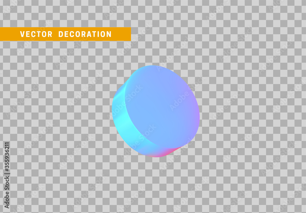 Poster cylinder 3d objects geometric shape. round timber isolated with colorful hologram chameleon color gr