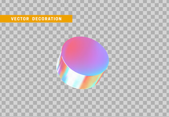 Cylinder 3d objects geometric shape. Round timber isolated with colorful hologram chameleon color gradient. vector illustration
