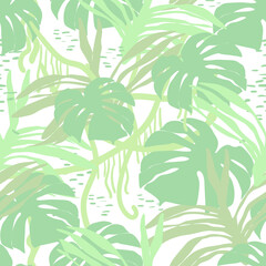 Vector seamless pattern with tropical leaves. Trendy style.