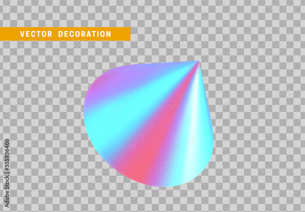Poster cone is three-dimensional geometric shape isolated with colorful hologram chameleon color gradient. 