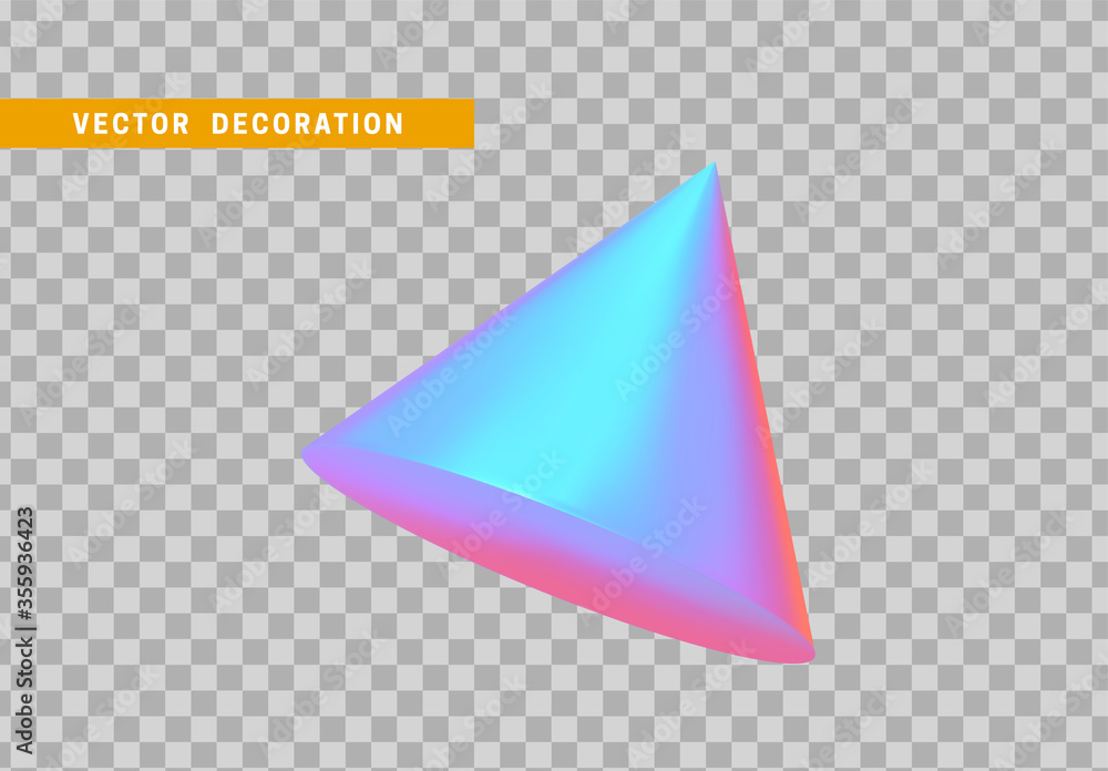 Poster cone is three-dimensional geometric shape isolated with colorful hologram chameleon color gradient. 