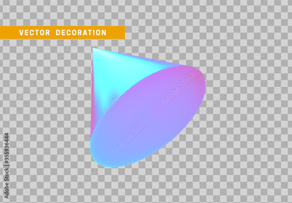 Poster cone is three-dimensional geometric shape isolated with colorful hologram chameleon color gradient. 