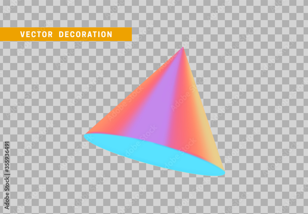 Poster cone is three-dimensional geometric shape isolated with colorful hologram chameleon color gradient. 