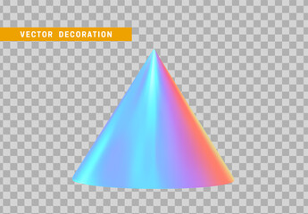 Cone is three-dimensional geometric shape isolated with colorful hologram chameleon color gradient. 3d objects vector illustration