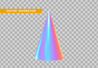 Cone is three-dimensional geometric shape isolated with colorful hologram chameleon color gradient. 3d objects vector illustration