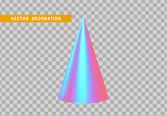 Cone is three-dimensional geometric shape isolated with colorful hologram chameleon color gradient. 3d objects vector illustration