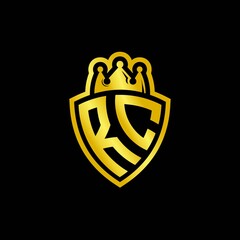 RC monogram logo with shield and crown style design template