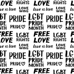 Vector hand drawn illustration seamless pattern with quote gay pride lettering  isolated on white background.  LGBT rights concept. Design for banner, wrapping, wallpaper, textile