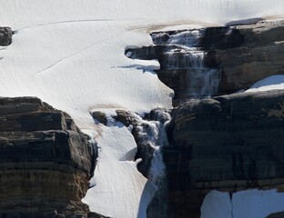 The beginning of Bow River at the toe of Bow Glacier view at Iceberg Lake at Banff National Park