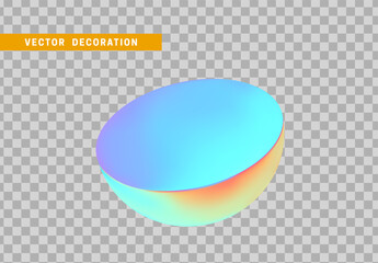 Semi sphere isolated with colorful hologram chameleon color gradient. 3d objects geometric shape. vector illustration