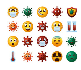 bundle of covid19 emojis set icons