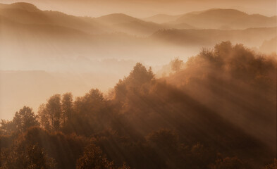 misty morning sunrise over the mountains