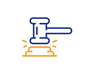 Judge hammer line icon. Court judgement sign. Legal law symbol. Colorful thin line outline concept. Linear style judge hammer icon. Editable stroke. Vector