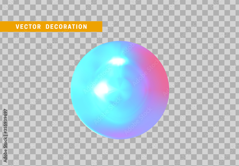 Poster sphere is three-dimensional geometric shape isolated with colorful hologram chameleon color gradient