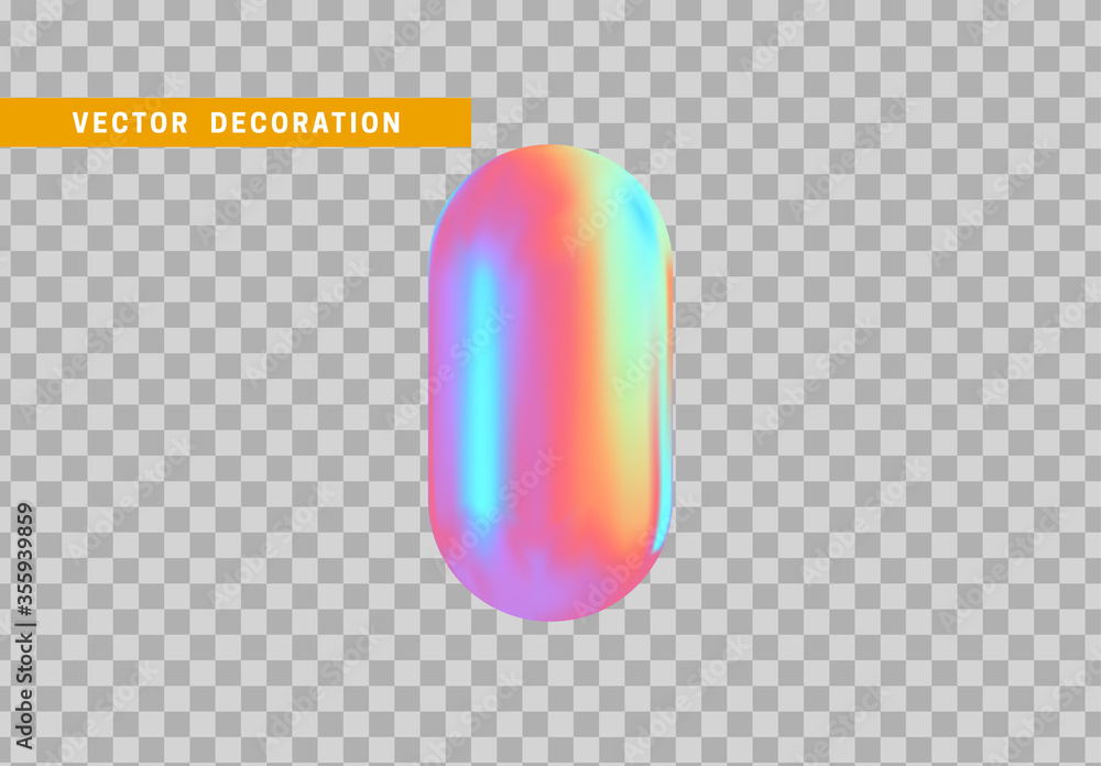 Poster hollow capsule isolated with colorful hologram chameleon color gradient. 3d objects geometric shape.