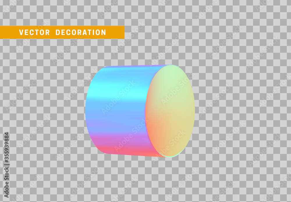 Poster cylinder 3d objects geometric shape. round timber isolated with colorful hologram chameleon color gr