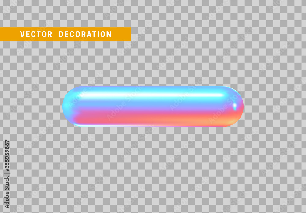 Poster hollow capsule isolated with colorful hologram chameleon color gradient. 3d objects geometric shape.