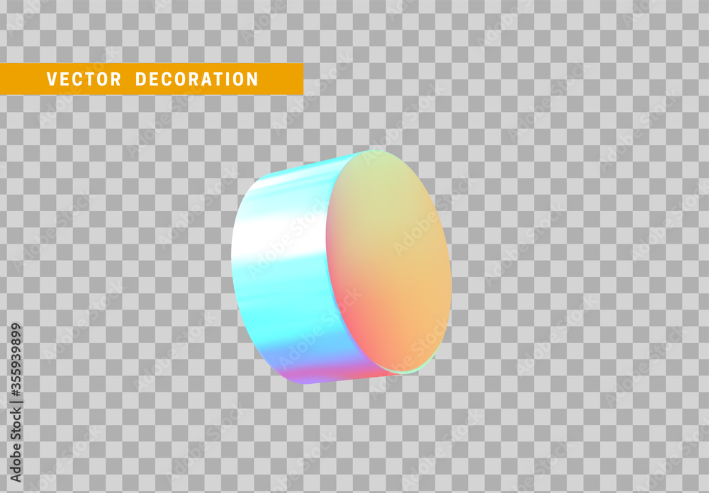 Poster cylinder 3d objects geometric shape. round timber isolated with colorful hologram chameleon color gr