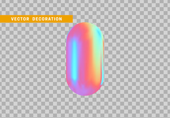 Hollow capsule isolated with colorful hologram chameleon color gradient. 3d objects geometric shape. vector illustration