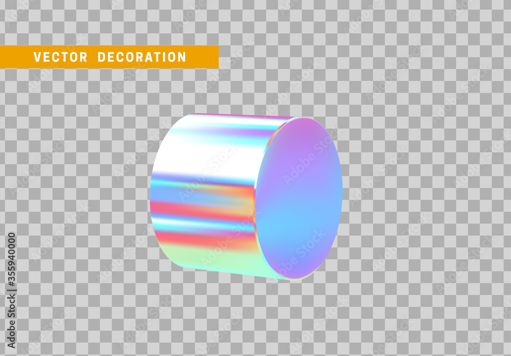 Poster cylinder 3d objects geometric shape. round timber isolated with colorful hologram chameleon color gr