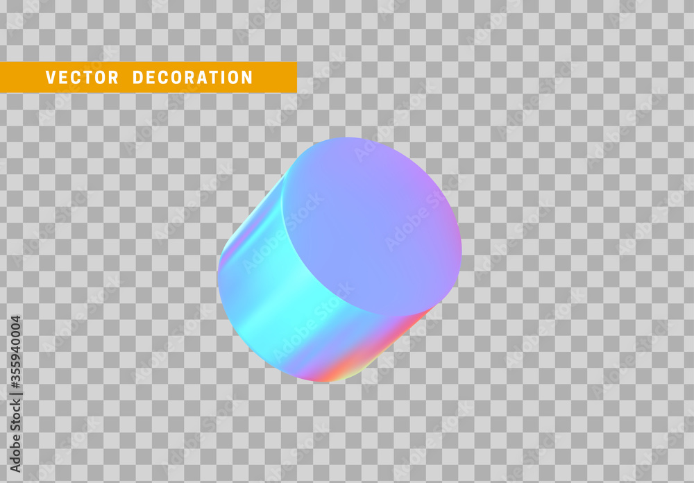 Poster cylinder 3d objects geometric shape. round timber isolated with colorful hologram chameleon color gr
