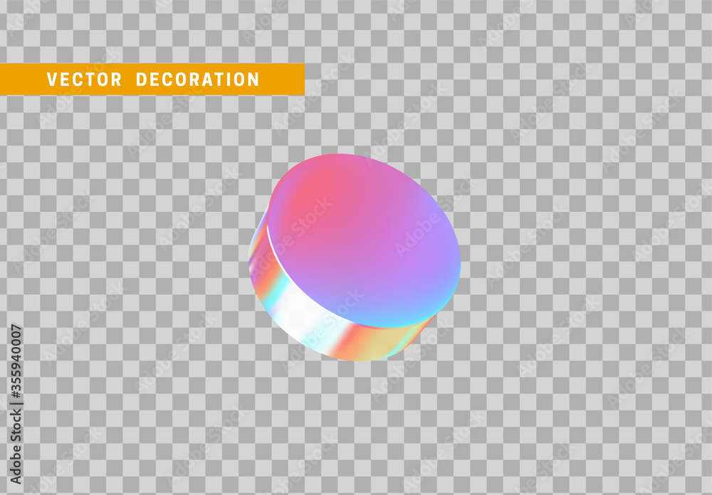 Poster cylinder 3d objects geometric shape. round timber isolated with colorful hologram chameleon color gr