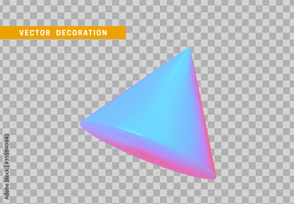 Poster cone is three-dimensional geometric shape isolated with colorful hologram chameleon color gradient. 