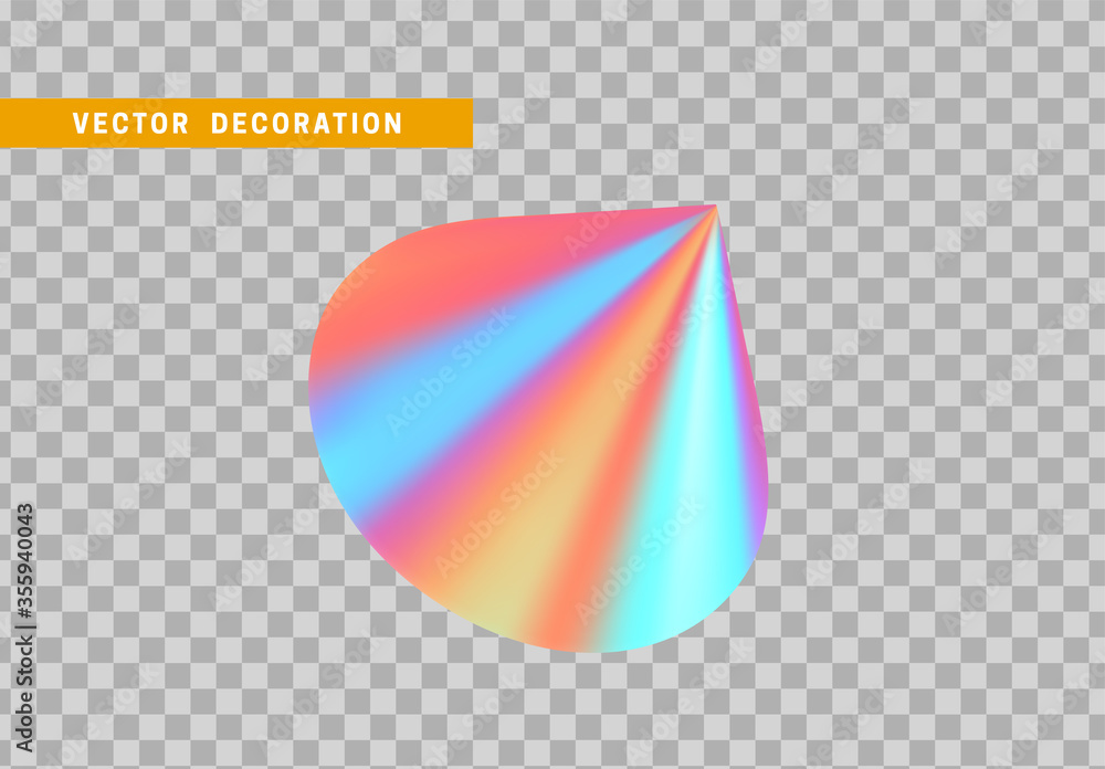 Poster cone is three-dimensional geometric shape isolated with colorful hologram chameleon color gradient. 