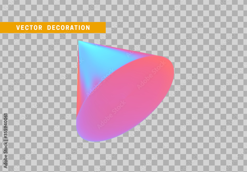 Poster cone is three-dimensional geometric shape isolated with colorful hologram chameleon color gradient. 