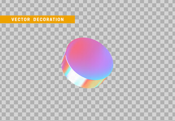 Cylinder 3d objects geometric shape. Round timber isolated with colorful hologram chameleon color gradient. vector illustration