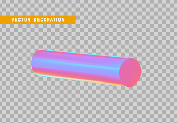 Cylinder 3d objects geometric shape. Round timber isolated with colorful hologram chameleon color gradient. vector illustration
