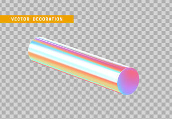 Cylinder 3d objects geometric shape. Round timber isolated with colorful hologram chameleon color gradient. vector illustration