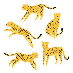 Cute cheetahs cartoon vector set