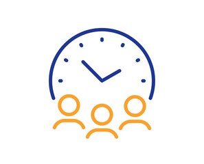 Meeting time line icon. Business teamwork sign. Working hours symbol. Colorful thin line outline concept. Linear style meeting time icon. Editable stroke. Vector