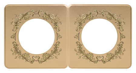 Double golden frame (diptych) for paintings, mirrors or photos isolated on white background
