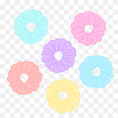 Hair scrunchies stickers. Pastel rainbow scrunchies. VSCO girls hair accessories. Vector. 