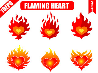 Heart fire. Flame heart set with white background.